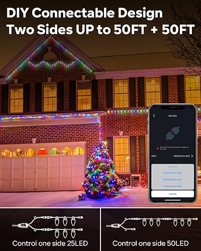 Miniatura 2 de Luces de Navidad dinámicas C9 de cerámica para exteriores, RGB, 33 pies, 50 luces LED inteligentes de Navidad, efectos de persecución de bricolaje,