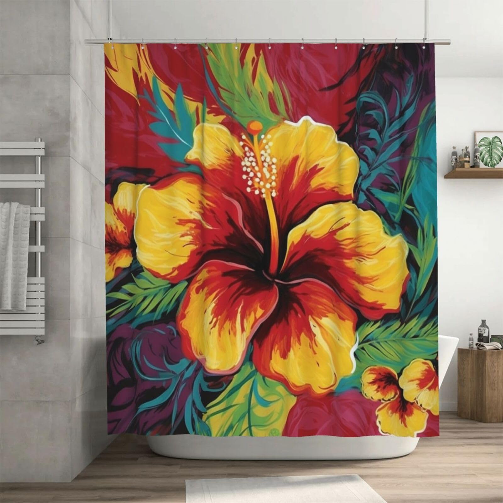 Rideau de douche 182x182 cm imperméable et épais motif floral avec crochets pour douche et baignoire