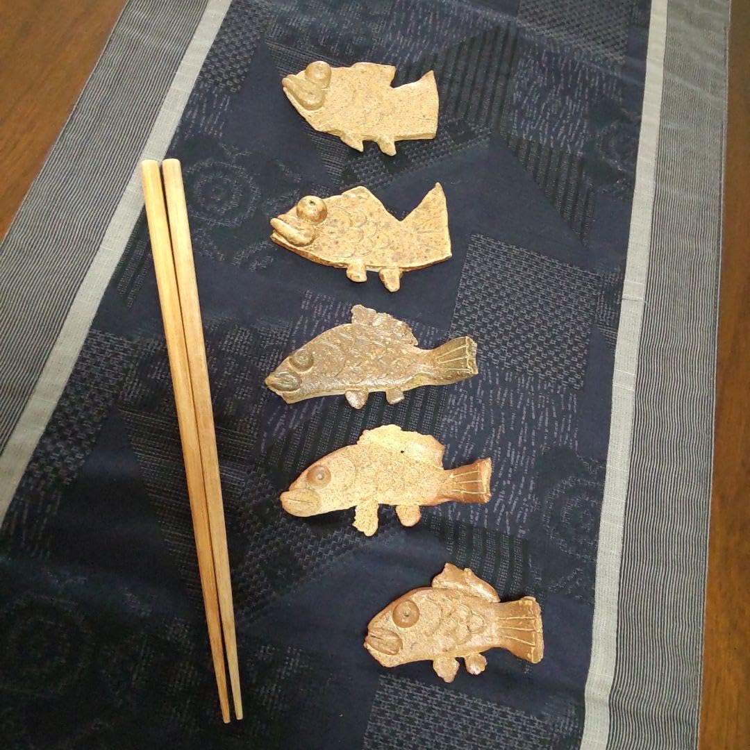 備前焼 本山和泉作 心窯 鯛 箸置き 5客 魚 箸休め 陶器 陶磁器