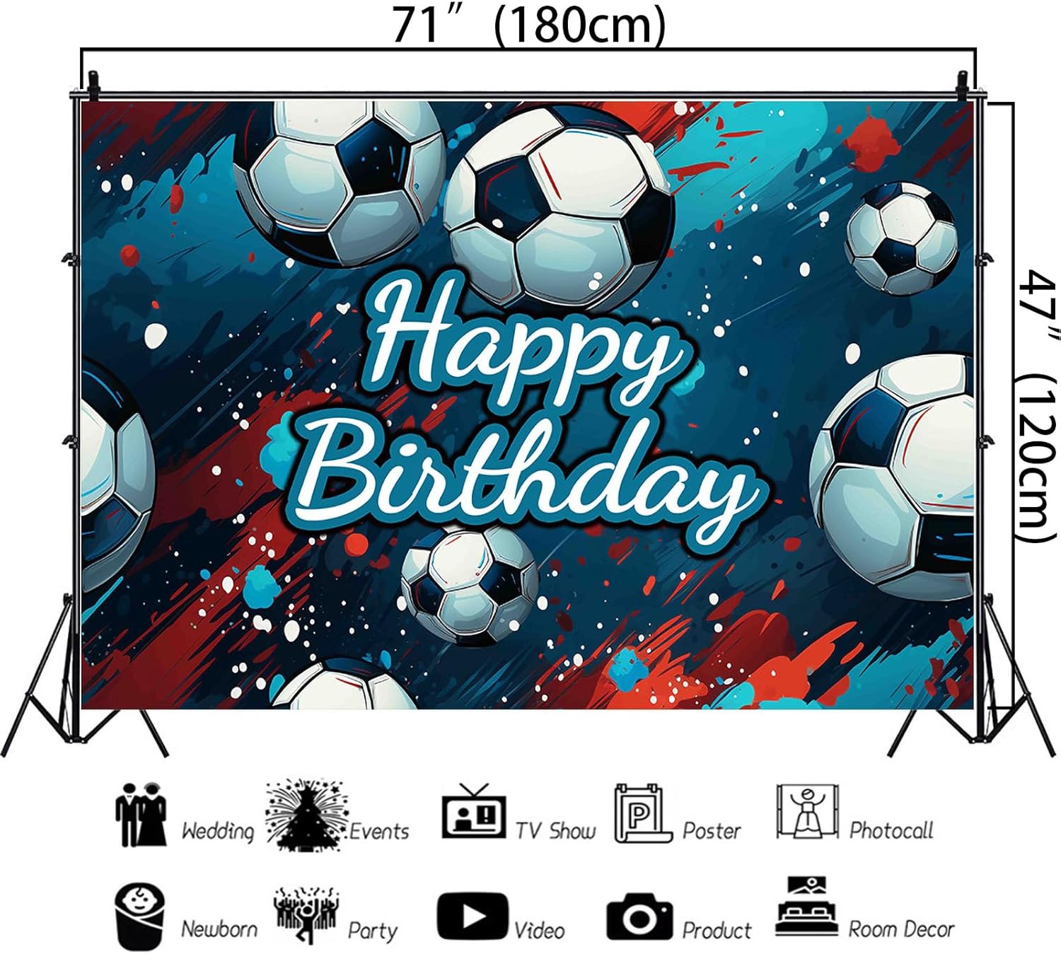 Soccer Happy Birthday Banner Backdrop Soccer Backdrop for Birthday Party Football Sports Themed Decorations Banner for Boys Party 6x4Ft - Image 5