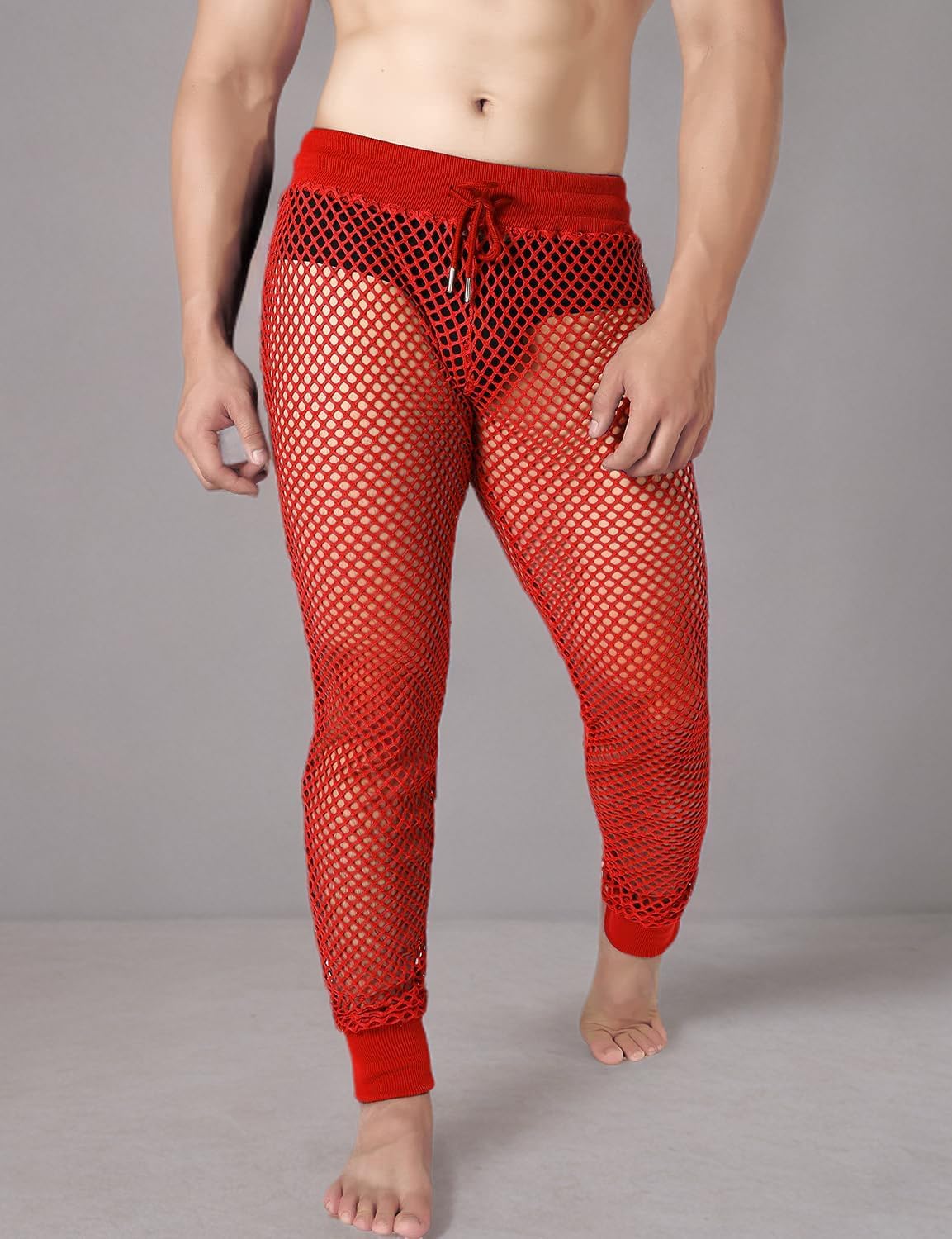 JOGAL Men's Mesh Fishnet See Through Pants Stretchy Muscle Leggings - Image 6