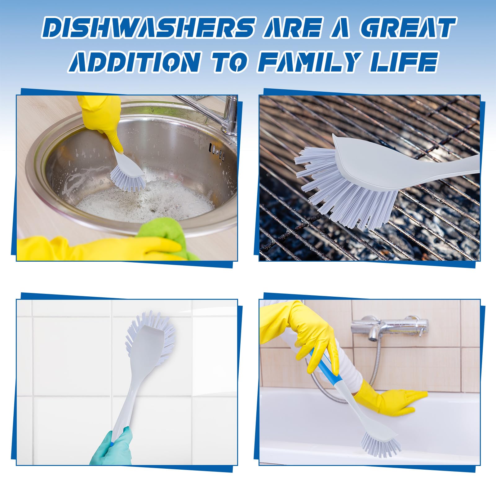 Hsei Lot de 20 brosses à vaisselle avec poignée, brosse à récurer de cuisine avec grattoir intégré à poils rigides pour évier, casseroles, poêles
