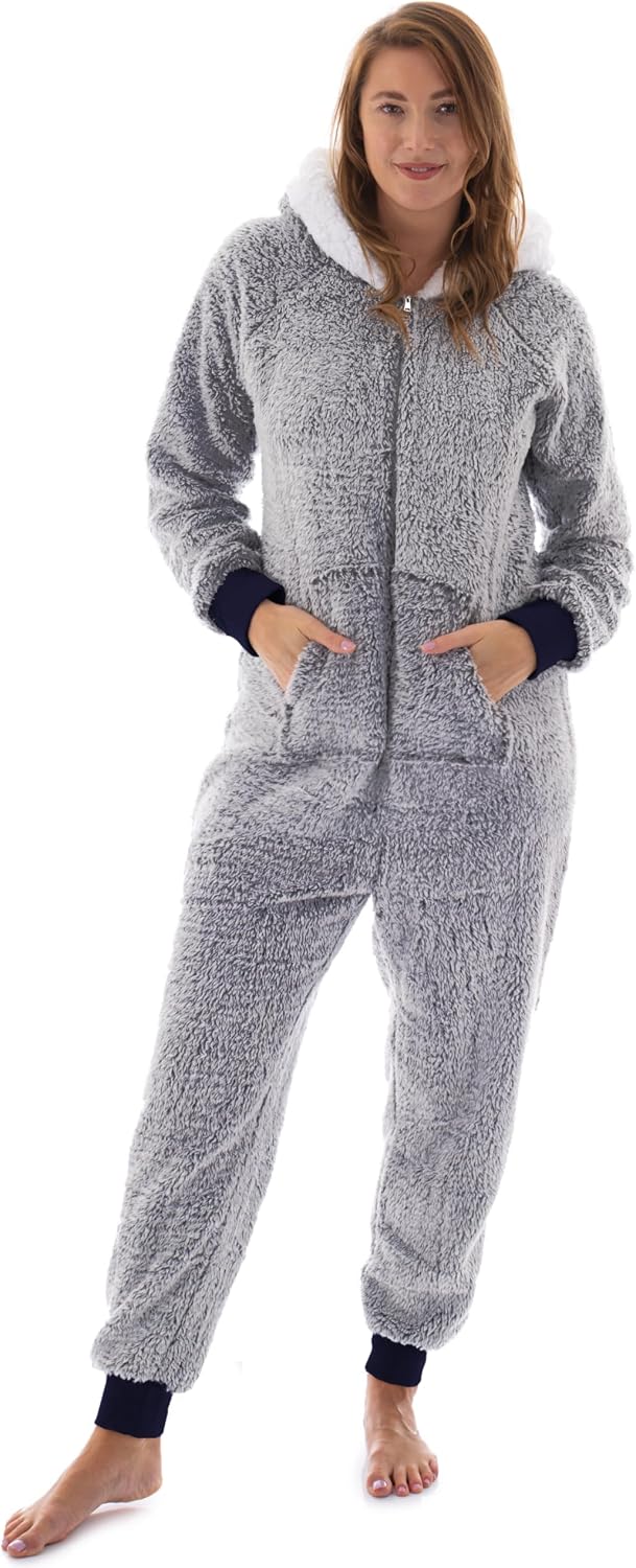The Big Softy Adult Onesie Pajamas for Women, Teddy Fleece One Piece PJs