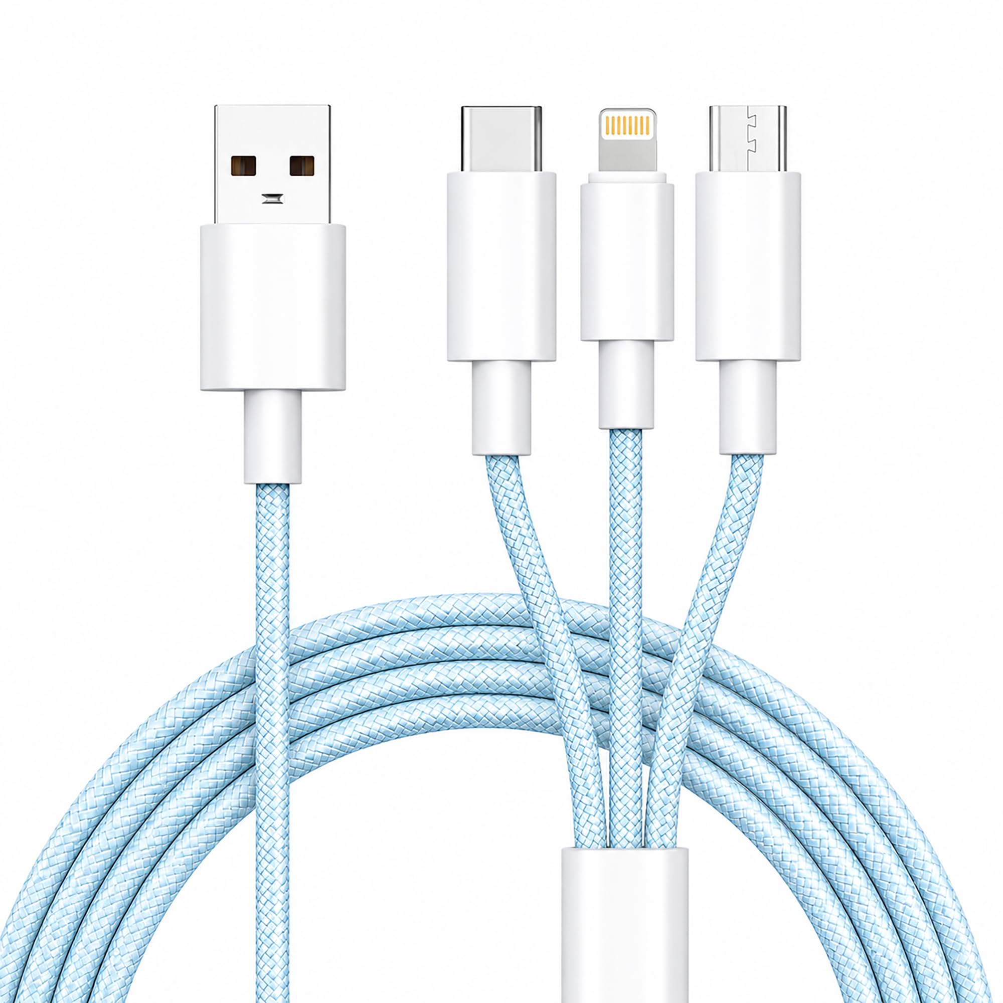 Sounce 60W 3-in-1 Fast Charging Cable 1.5M Nylon Braided, 3A Multi Charger with Type-C Micro USB Lightning Support for iPhone Samsung OnePlus Xiaomi Oppo Vivo Android Car Charger (Black)-image-23