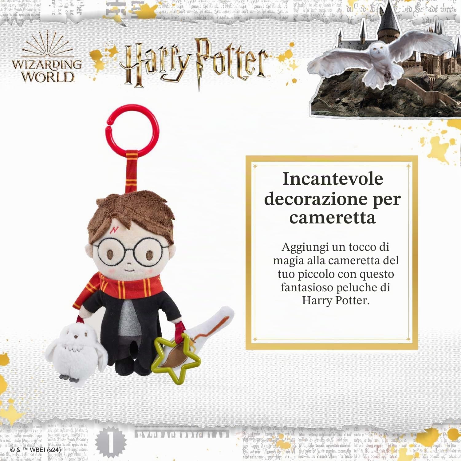 Harry Potter On the Go Activity Toy - Carrozzina e passeggino con clip giocattolo per neonati con scopa increspata e gufo che squittisce, giocattolo sensoriale di Harry Potter per bambini, accessorio