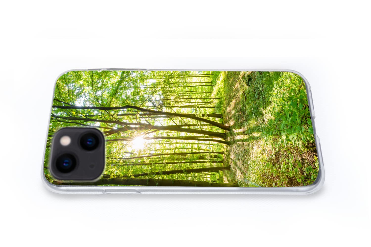 MuchoWow Funda para iPhone 13 - Naturaleza - Árboles - Bosque - Verde - Luz Solar - Funda de Silicona/Funda Blanda para teléfono móvil