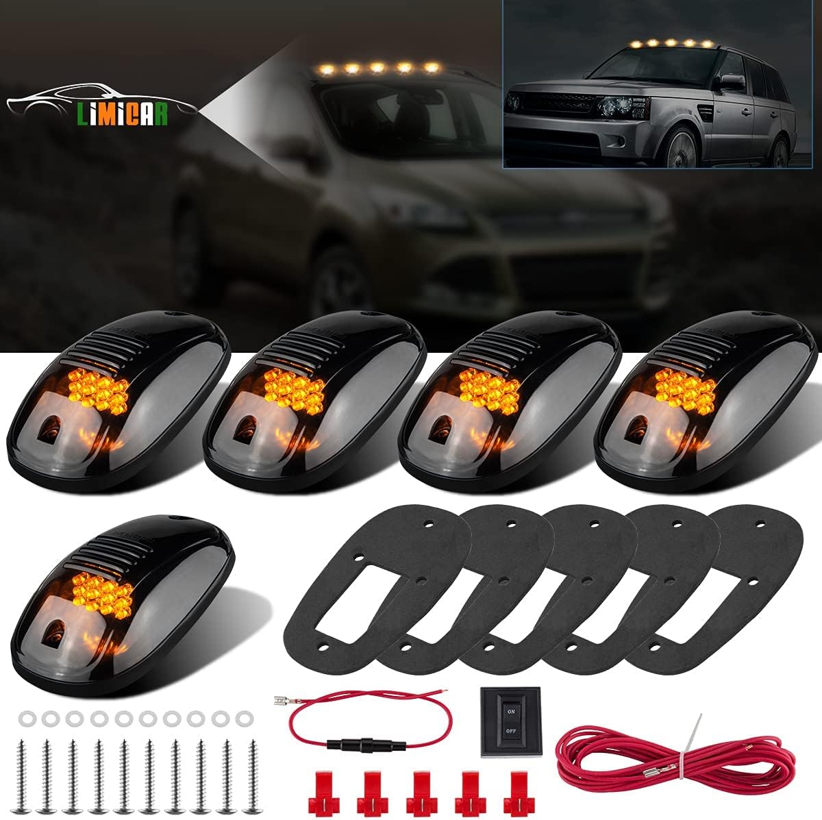 LIMICAR 5X Amber Cab Roof Marker Top Clearance Running 12LED Cab Lights Compatible w/ 03-10 Dodge Ram 1500 2500 3500 4500 11-16 Ram 1500 2500 3500 4500 5500 Pickup Trucks w/Stock Cab Marker Lights