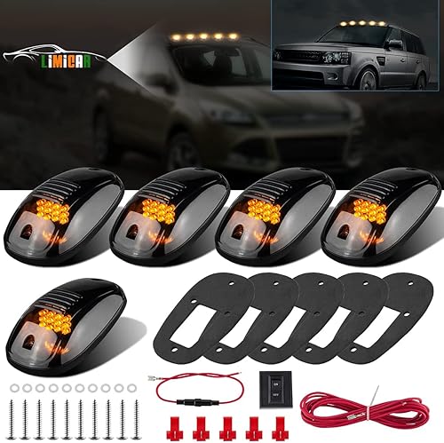 LIMICAR 5 marcadores de techo de cabina ámbar con 12 luces LED de cabina compatibles con Dodge Ram 1500 2500 3500 4500 11-16 Ram 1500 2500 3500 4500