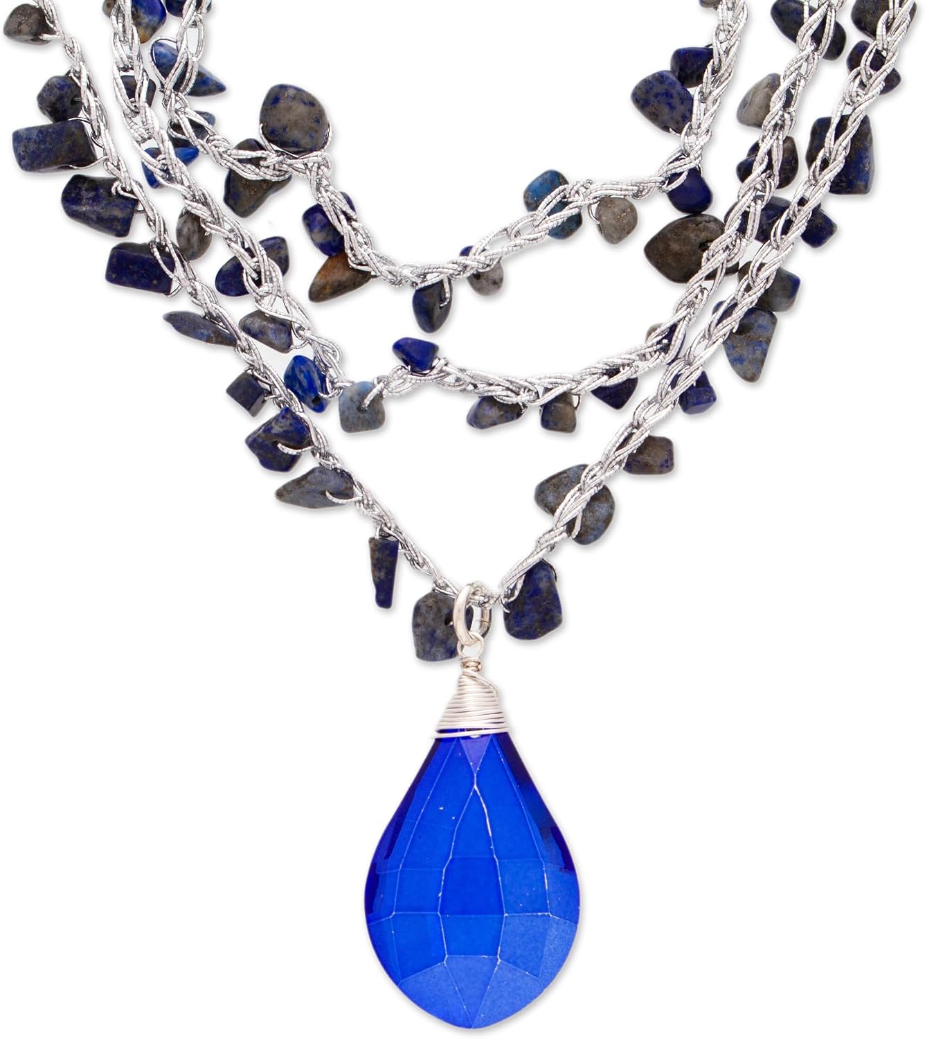 NOVICA Artisan Handmade Lapis Lazuli Crystal Jewelry Set Beaded Necklace Earring Sterling Silver Blue Clear Pendant Mexico Birthstone [necklace Length 16.25 in Inner Circ. x 0.4 in W 6 mm W Pendant(s]