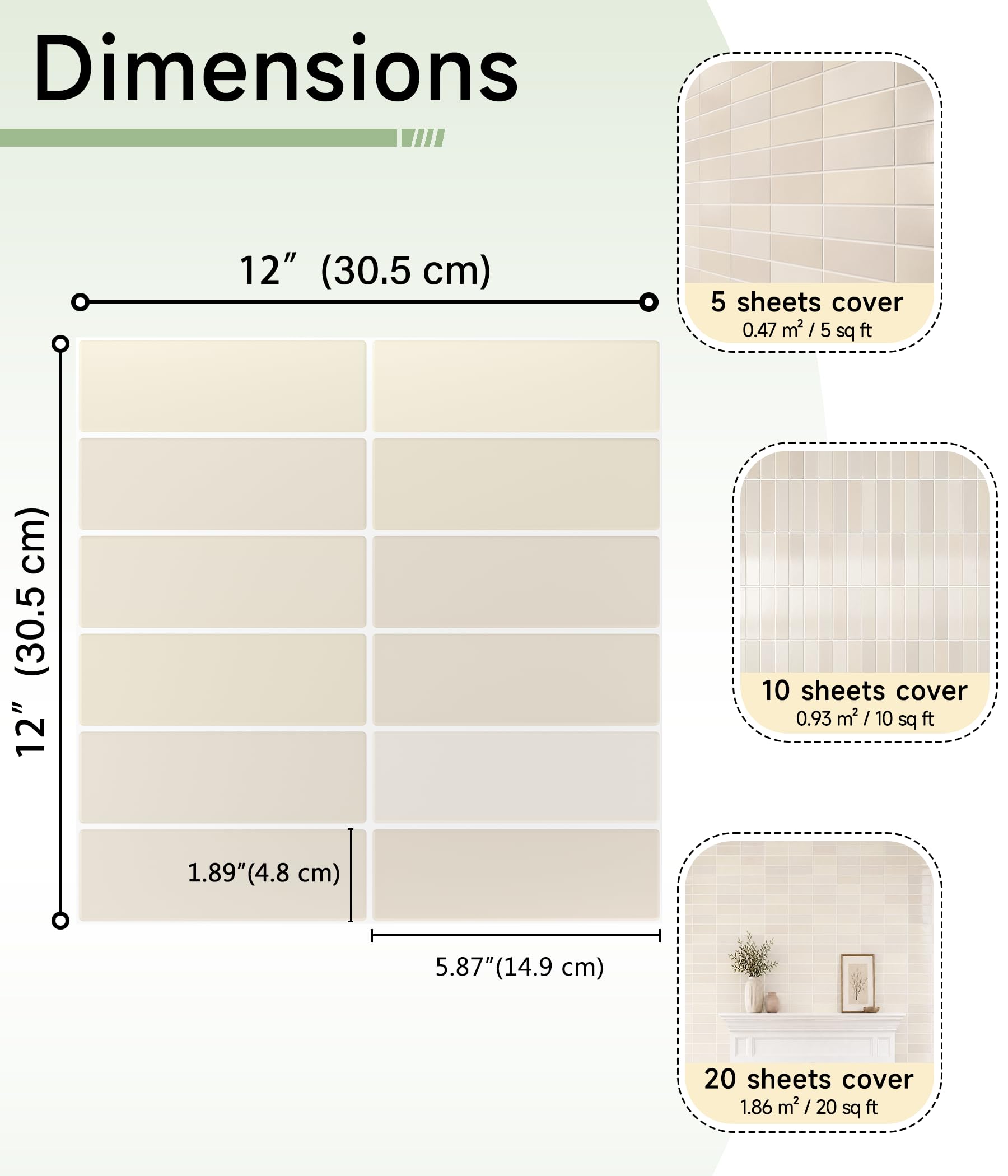 Yoillione Dickere 3D Fliesenaufkleber Selbstklebend PVC Metro Fliesenfolie Weiß Beige 10