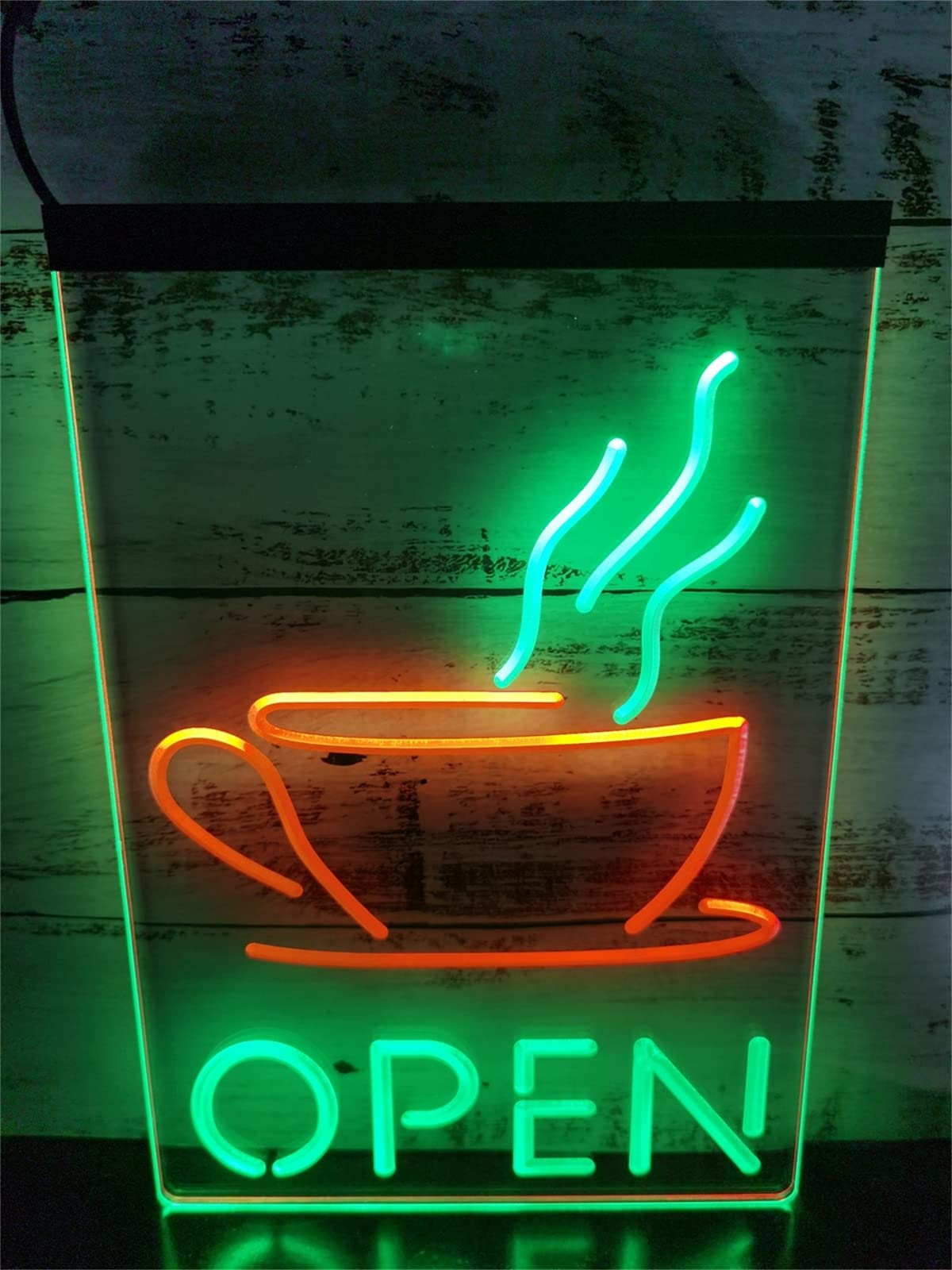 KEYQEEN Open Coffee Cup LED Neon Sign, Cafe Shop Party Dual Color Neon Lights for Wall Decoration USB Luminous Signboard,Green Red,30x40cm