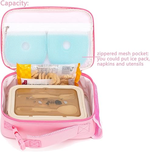 Miniatura 4 de Caja de almuerzo para niños con aislamiento, bolsa suave mini enfriador de regreso a la escuela, kit de bolsa térmica para niñas, niños (Rosa #52)