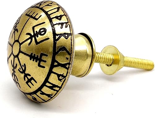 Miniatura 7 de 2 pomos de latón de brújula vikinga hechas a mano  Perillas de latón decorativas vikingas  Puerta de armario de dormitorio, pomos de cajón