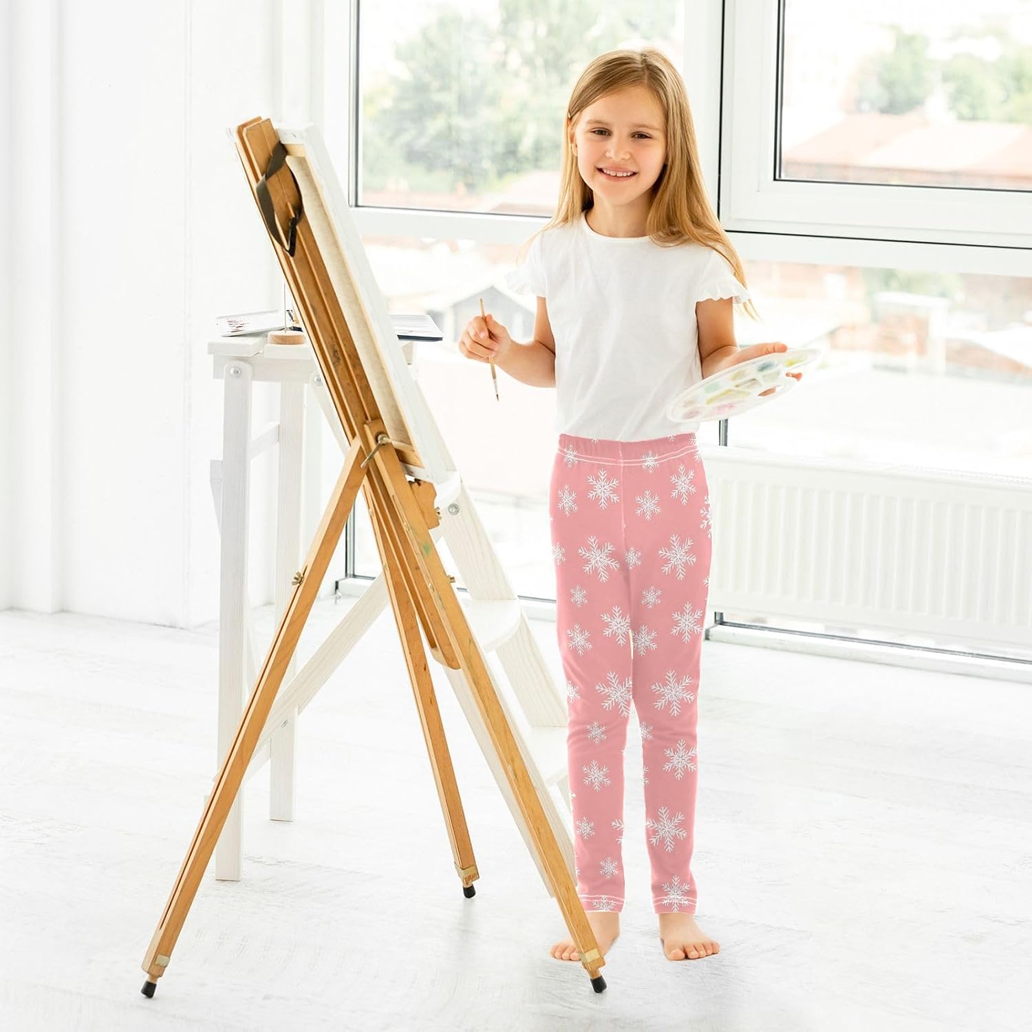 Girls Activewear Leggings Snowflakes Pink