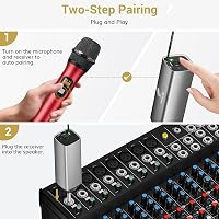 TONOR TW630 Vezeték Nélküli Mikrofon Szett - Dupla UHF Fém Mikrofon Tölthető Vevővel, 60m Hatótáv, Karaoke, Rendezvény, DJ  4