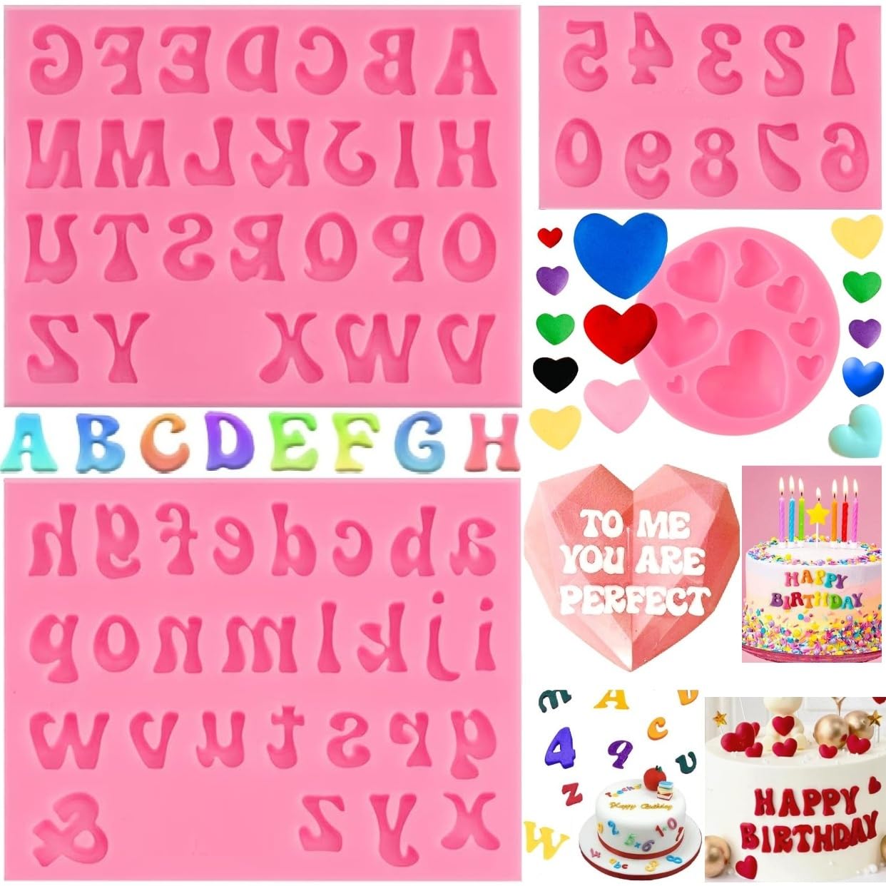 4 moldes de letras para fresas cubiertas de chocolate, molde de silicona en mayúsculas y minúsculas para hacer dulces, galletas de gomitas, bandeja de cubitos de hielo, decoraciones de pasteles