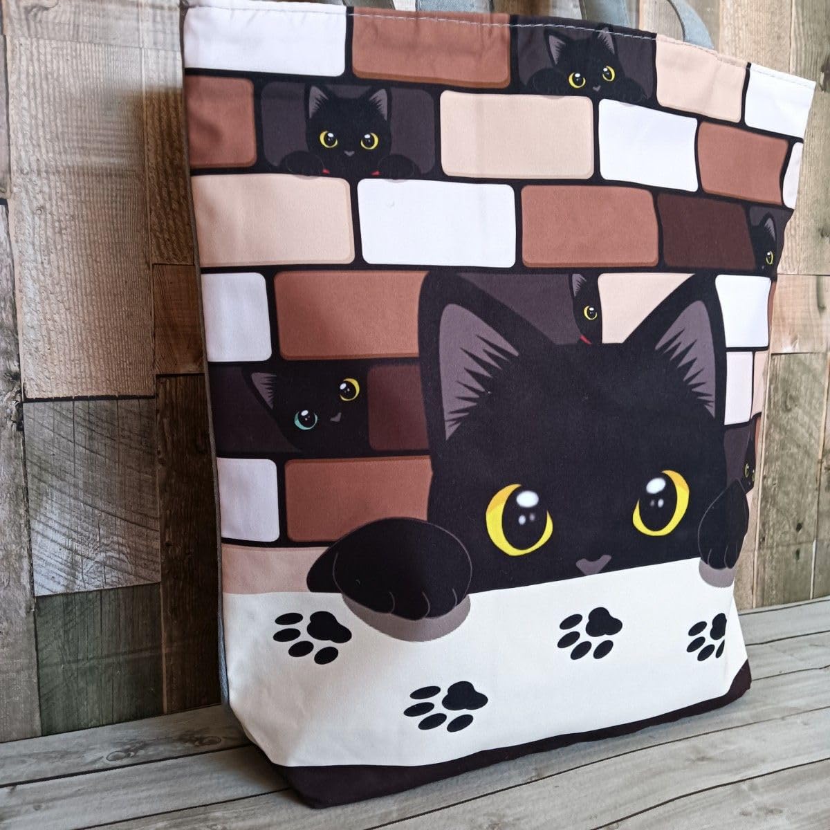 Amazon.co.jp: Black Cat Family R Tote Bag Brown Zippered Eco