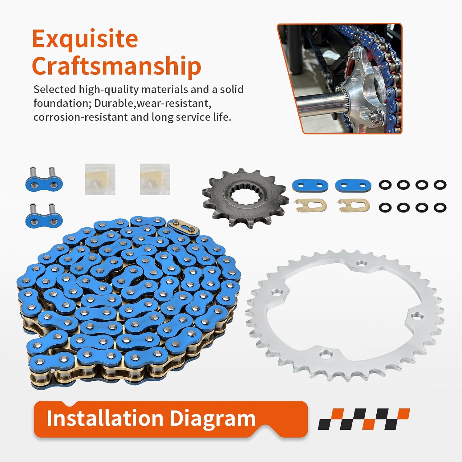 98L X-Ring Blue Drive Chain + Drive Sprocket Assembly For Yamaha Raptor 700 YFM700 YFM700R 2006-2024 94568-H6098-00