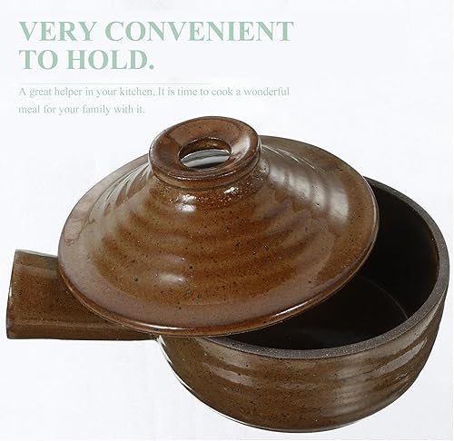 Miniatura 4 de GANAZONO Olla de cerámica para estofado, cazuela, olla de barro, olla de tierra, utensilios de cocina con tapa para cena, banquete, fiesta, hogar,