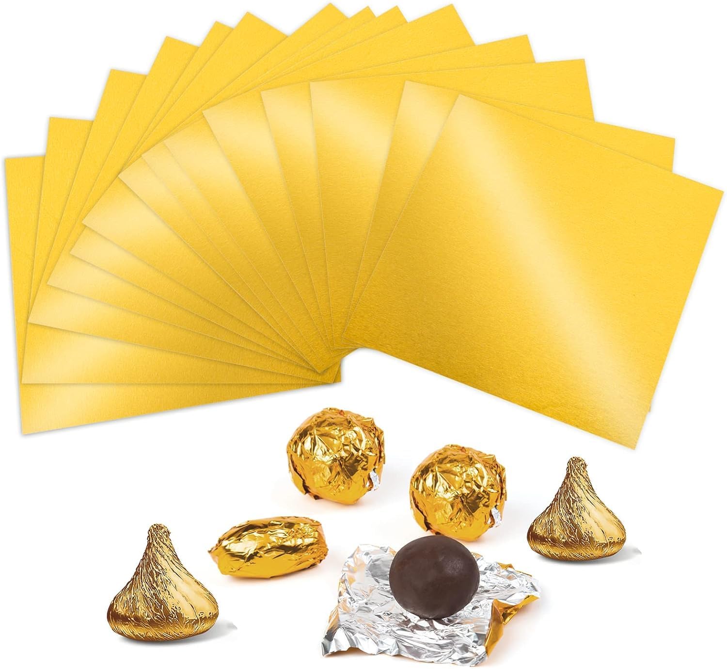 HomeFresh | Golden Chocolate Candy Wrappers - 100 Extra-Large Square Aluminum Foil Wrapping Papers for Sweets, Lollipops, Food Packaging & Candy Decoration (Gold)-image-10