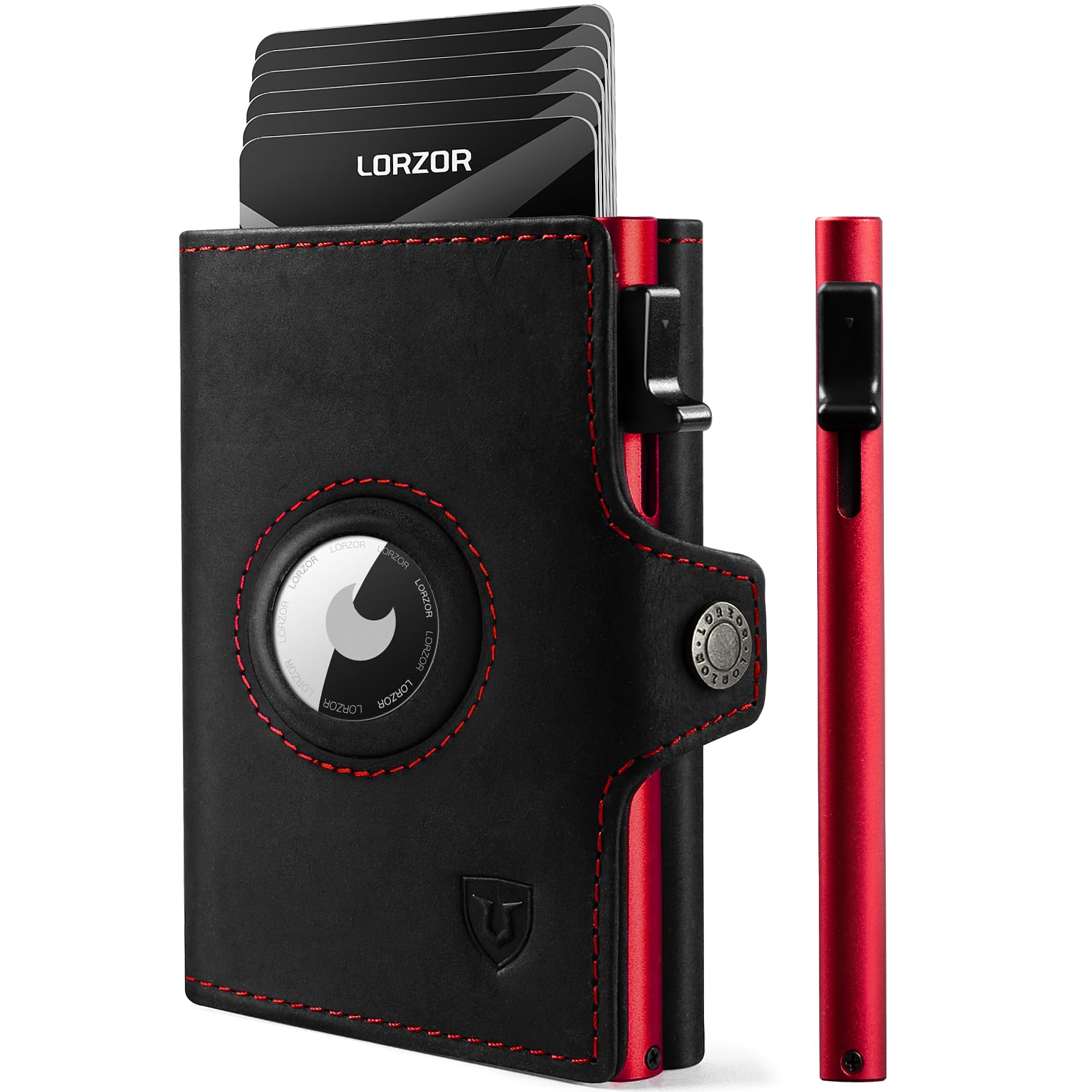 LORZOR Slim Wallet für Apple AirTag, Wallet mit Münzfach, Kartenetui RFID Schutz, Geldbörse Herren echtem Leder, Portmonee Herren AirTag, Brieftasche für 10 Karten, Portemonnaie