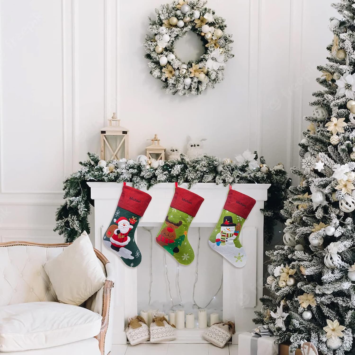 Personalized Christmas Stockings Custom Large Christmas Stockings with Name for Christmas Tree Fireplace Personalized Christmas Decoration (Style 4)