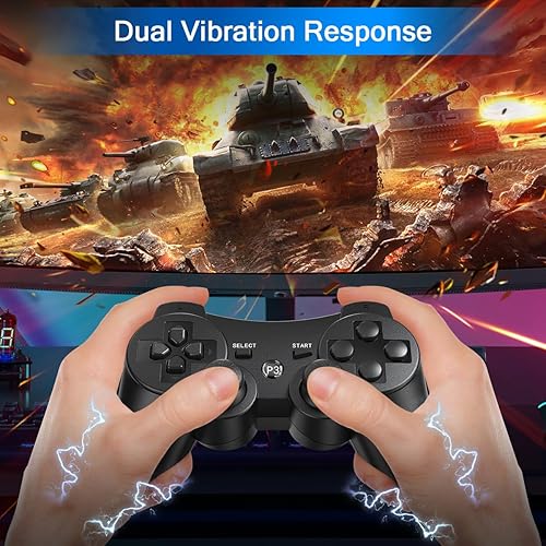 Miniatura 3 de Yinjie 2 Pack Wireless Controller for PS3, Compatible with Playstation 3, with 2 Charging Cables (Black & White) Negro,Negro, Blanco,Graffiti