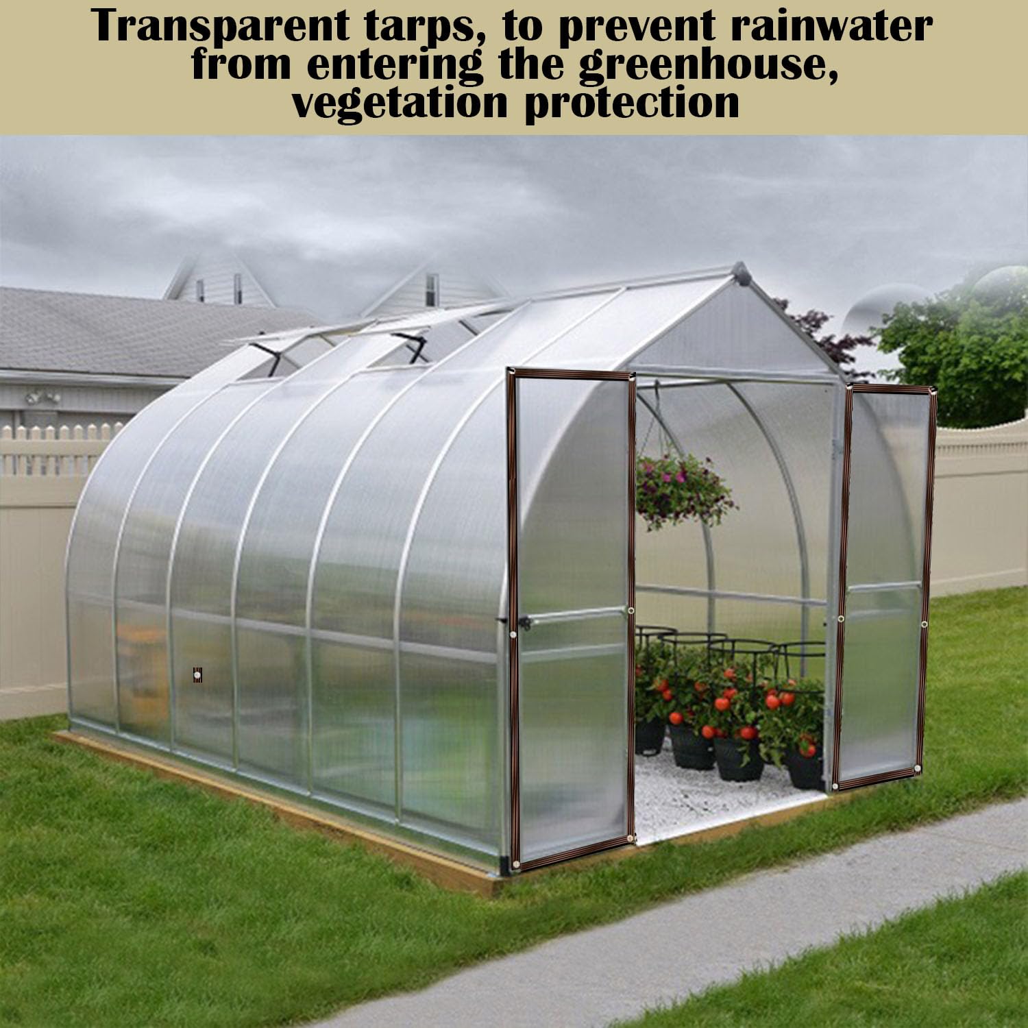 Transparant afdekzeil met ingestanste ringen, 4 x 5 m, waterdicht, pvc, voor buiten, terras, tuinmeubelen, planten, kas, hondenhok, dak