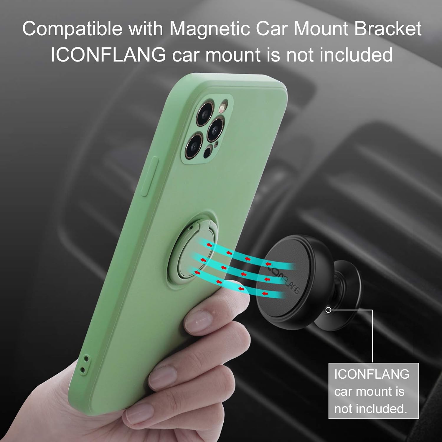 ICONFLANG Compatible with iPhone 12 Pro Case, Cover with 360° Ring Holder Kickstand Compatible with Magnetic Car Mount, Anti-Scratch Shock Absorption 6.1 Inch Protective Case for iPhone 12 Pro Green