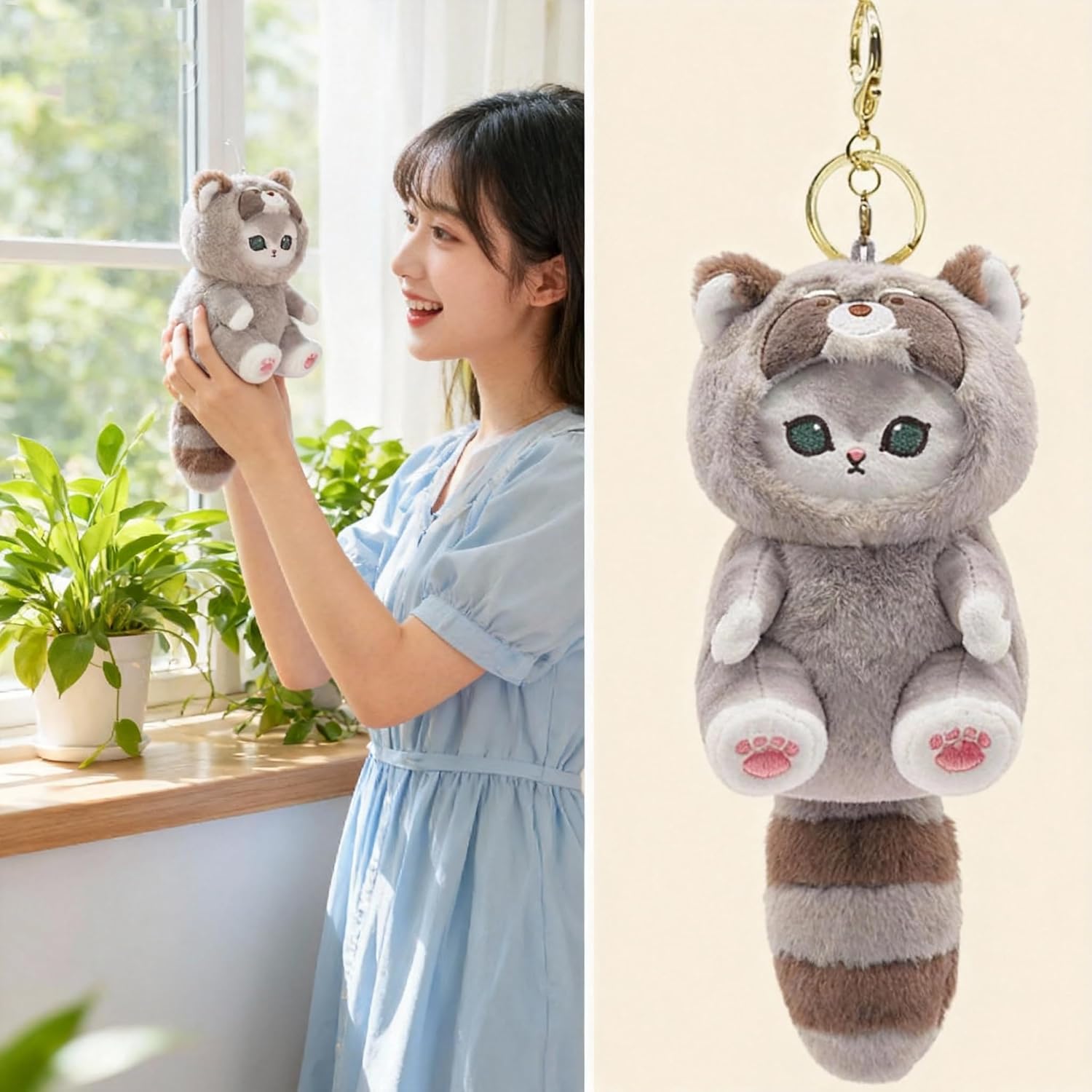 Plush Keychain, Cute Keychain Plush with Hook for Bag Purse Car Mirror, Kawaii Animal Keyring Decor for Women Girls