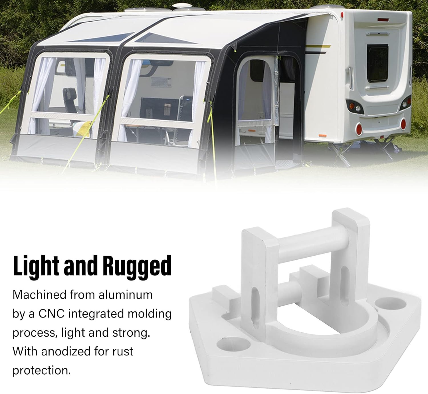RV Awning Bottom Bracket Foot for Sunchaser II Aluminum Rounded Hardware, For Right or Left Side