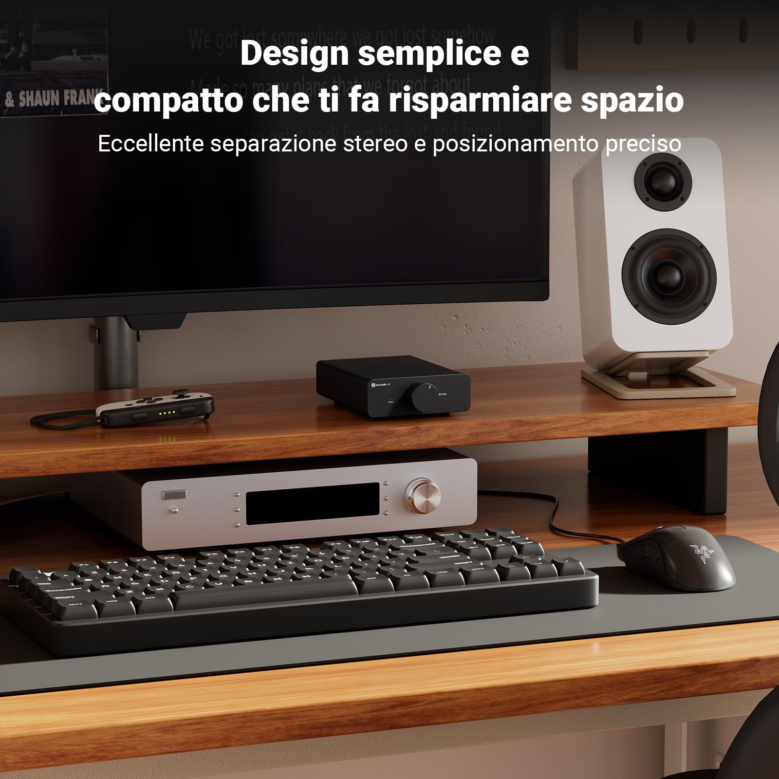 Fosi Audio V3 Amplificatore stereo Home Audio 300 Watt x2 Potenza TPA3255 Classe D Mini 2 canali per altoparlanti passivi da scaffale a torre Desktop Home Theater con alimentazione 48V