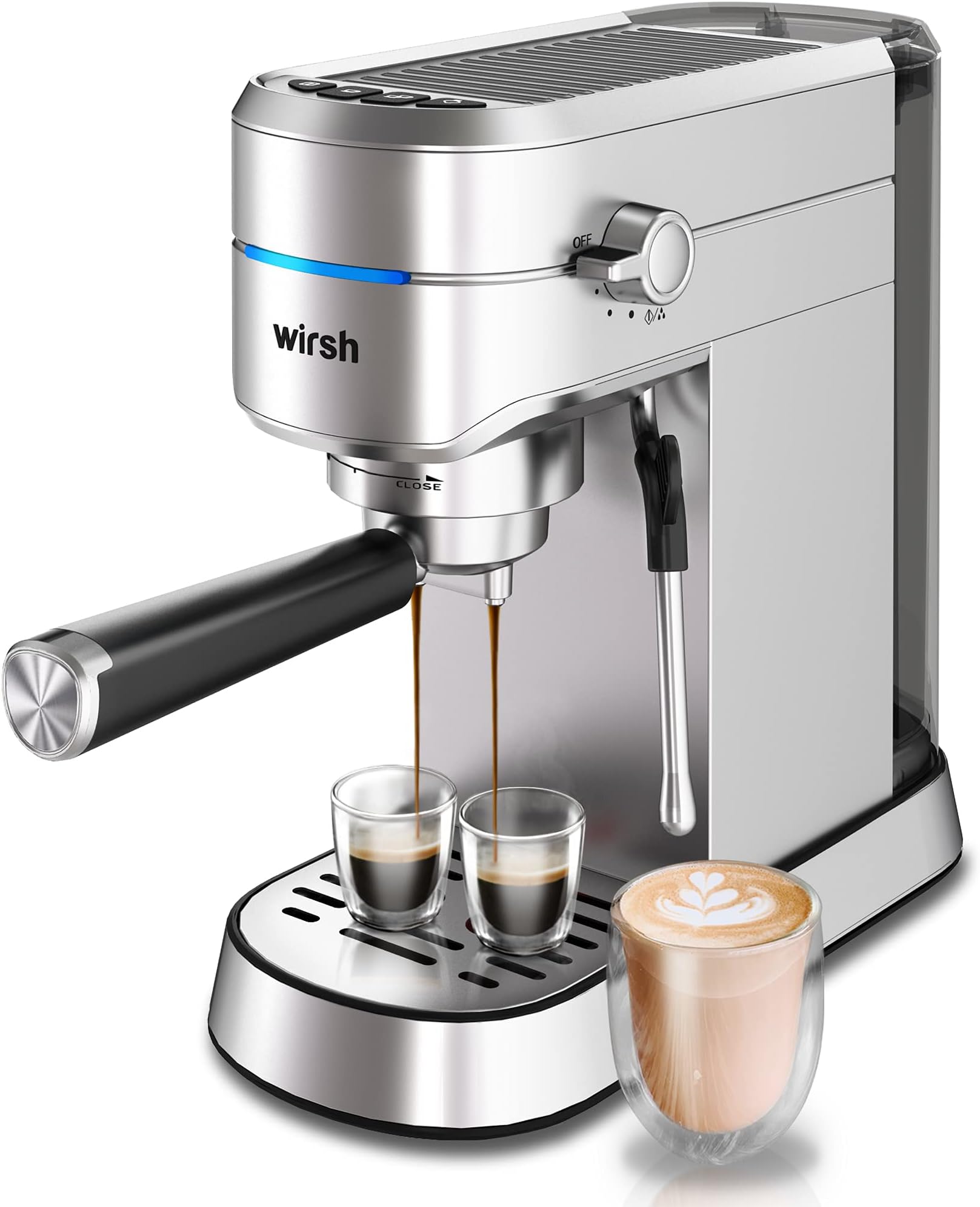 wirsh Espresso Machine,20 Bar Espresso Maker with Commercial Steamer for Latte and Cappuccino, Expresso Coffee Machine with 40 oz Removable Water Tank,Stainless Steel (Home Barista)