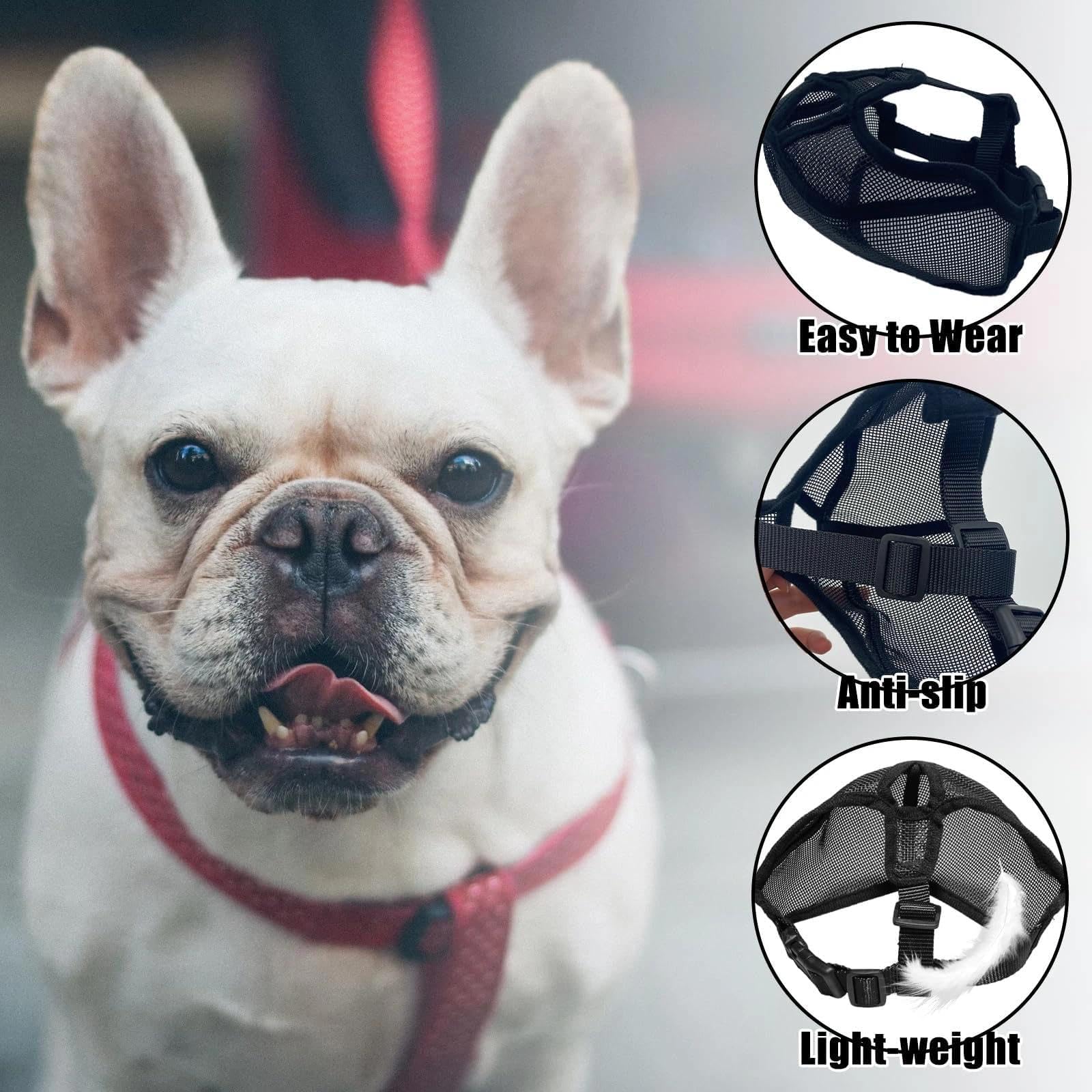 Réglable Muselière Chien Respirant Masque Plate Museliere Petit Chiens Court, Anti Morsure Mastication Aboiement pour Bouledogue Français Shih Tzu Et Carlin