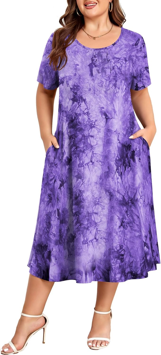 BELAROI Women Plus Size Dresses Summer Casual Midi T Shirt Dress Long Sundress Beach Cover Ups Pockets