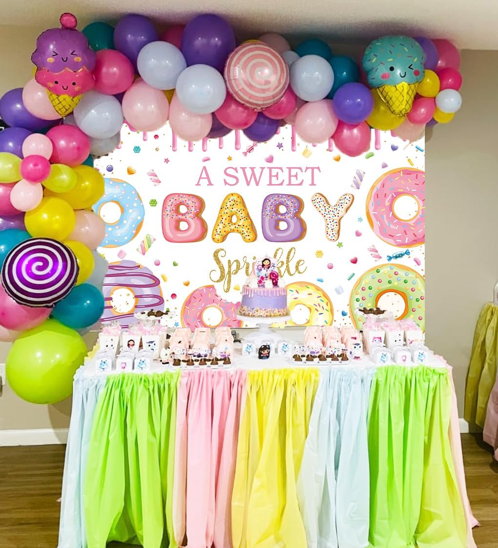Donut Sprinkle Baby Shower Backdrop for Girl A Sweet Baby Sprinkle Photography Background Pink Donut Birthday Party Cake Table Decorations Supplies (6x4FT: 72x48 inch)