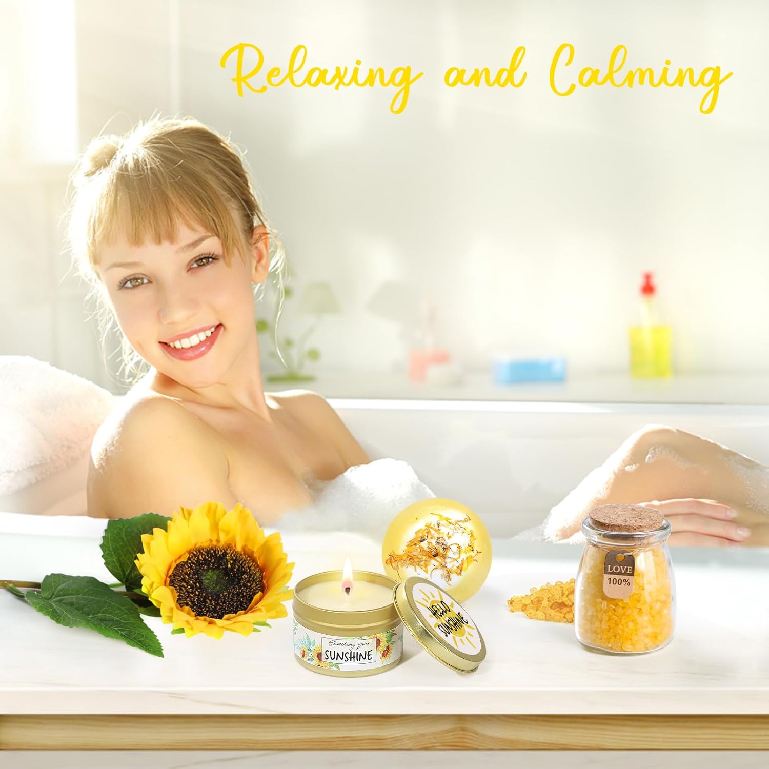 Sunflower Initial Gifts, Get Well Soon Gifts, Self Care Spa Birthday Gifts for Women Monogrammed Gifts, Sunshine Gift Baskets, Personalized Gifts, M - Image 4