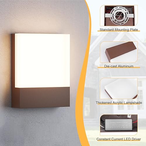 Vista 15 de Paquete de 2 lámparas LED modernas de pared para exteriores, 24W 3000K pared porche y patio, IP65 LED de pared exterior, aplique de pared de perfil