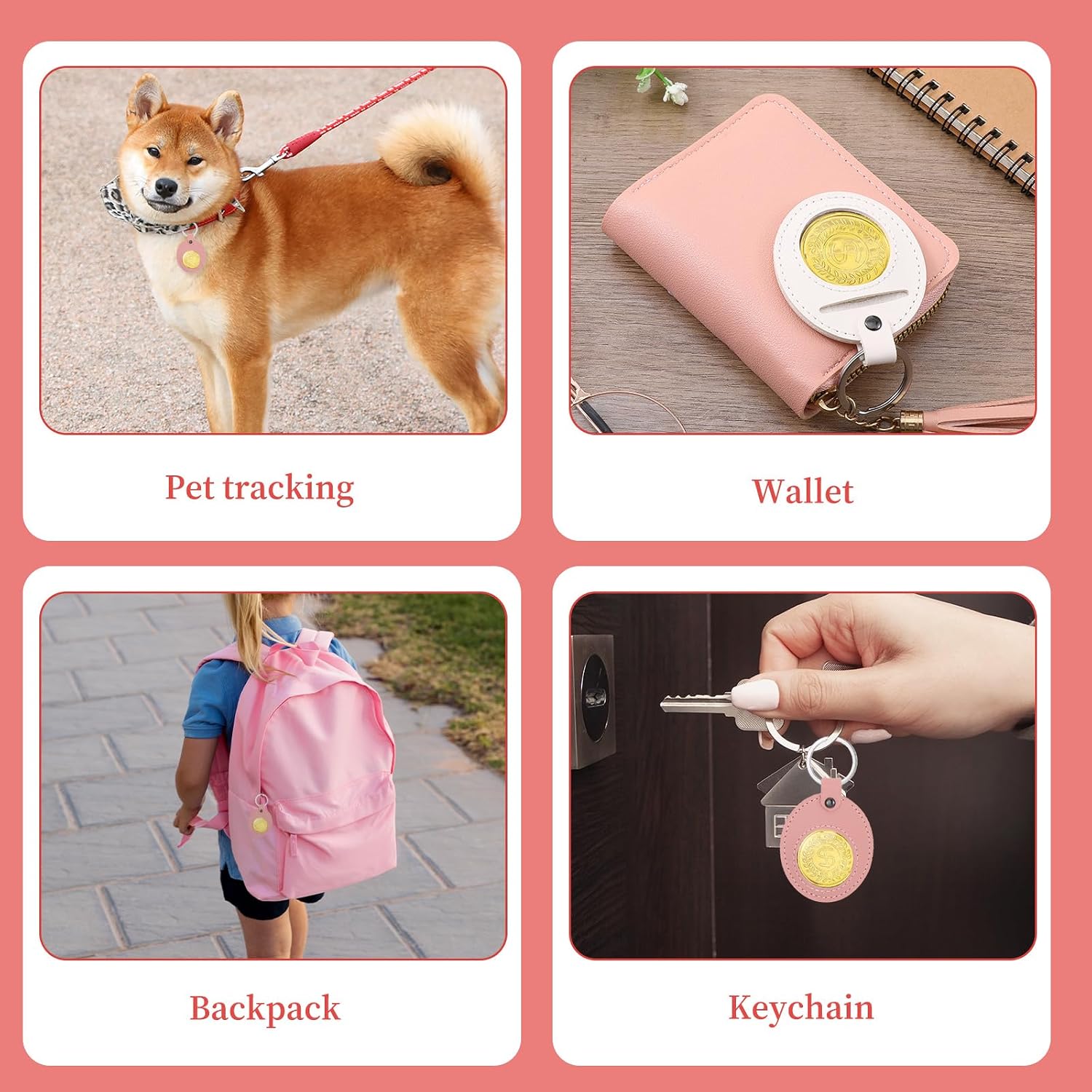 Nogeqi 2 Pack Leather Coin Holder Keychain, Transparent AA Coin Holder, Double-Sided Display Case for AA Medallions, Sobriety Coins, Recovery Chips, and Challenge Tokens, Fits 34mm Coins(White Pink)