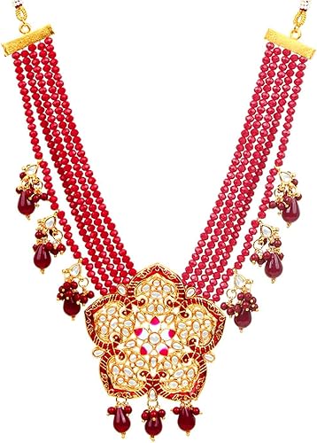 DENMOUS DMZ-2986 - Juego de joyas largas para mujer, chapado en oro, color rojo,