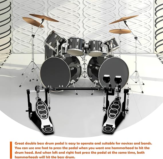 Double Bass Drum Pedal with 2 Drum Beater, Thickened Double-Chain
