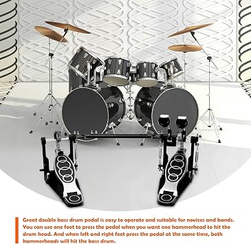 Double Bass Drum Pedal with 2 Drum Beater, Thickened Double-Chain