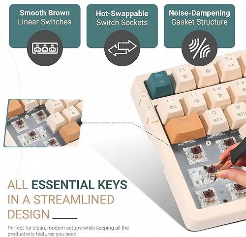 Miniatura 3 de Qisan Teclado mecánico inalámbricocon cable, triple modo 2.4GUSB-CBT teclado inalámbrico para juegos, 100 teclas (98%) diseño de EE. UU.,