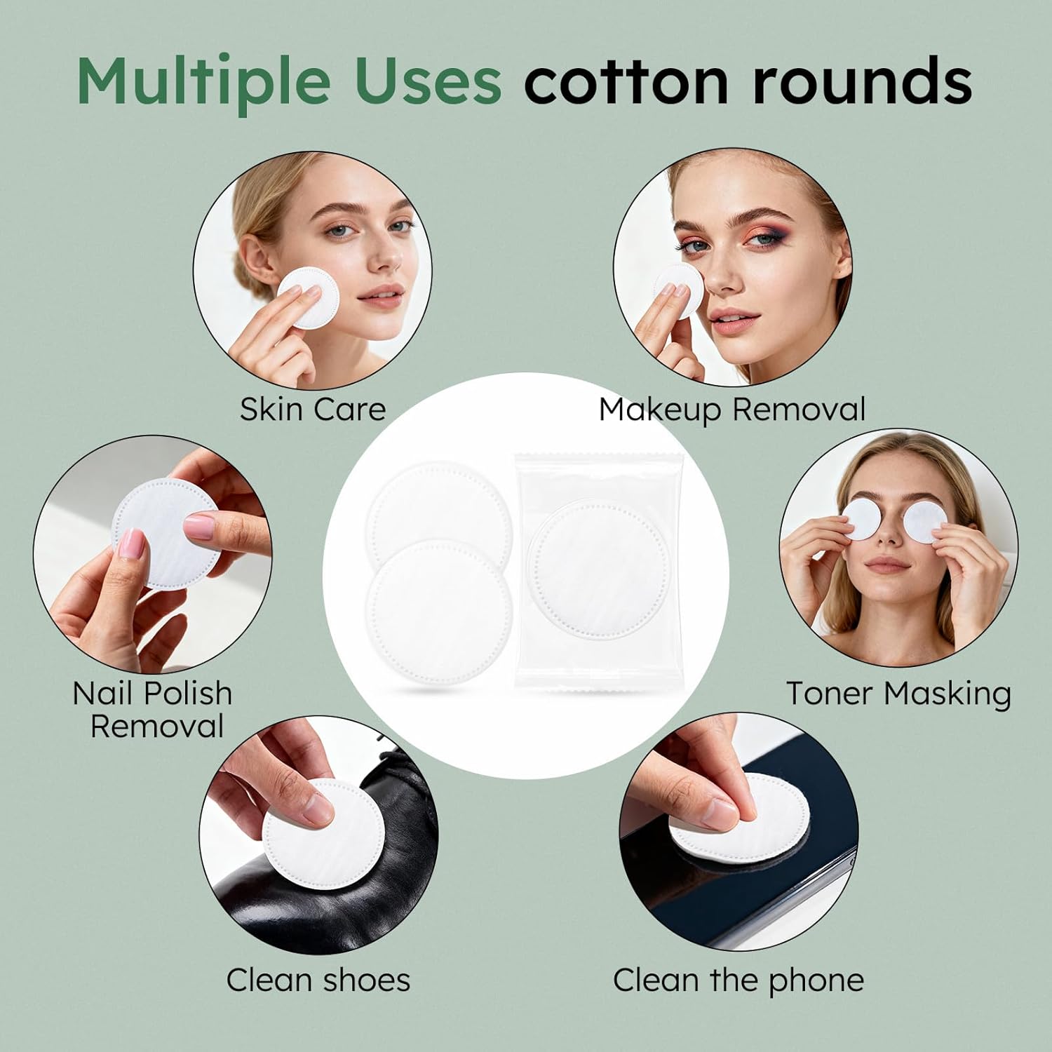 Individually Wrapped Cotton Rounds, Circular Cotton Pads, Individually Packaged, Easy to Carry, Suitable for Travel, Hotels, Business Trips, Camping (2 Pcs/Set, 300 Sets, in Total 600 pcs)