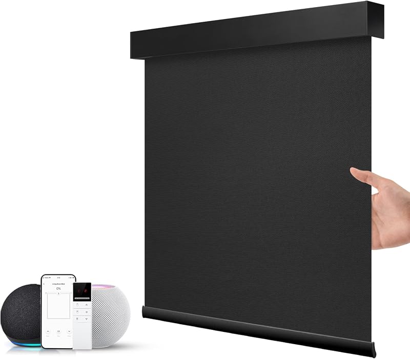 ZSTARR Motorized Blinds with Remote Blackout Smart Roller Blind Custom Size | ZSTARR Motorized Smart Blind for Window with Remote Control, Blackout Roller Shade Custom Size (Full Blackout Black)