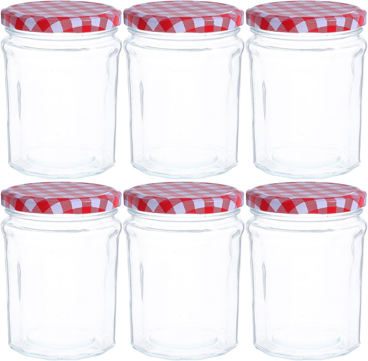 ARTIBETTER Hexagon Glass Jars with Airtight Lids 380ml, 6pcs Sealed Storage Canning Jars for Jam, Kimchi, Honey, Food Preservation and Kitchen Organization