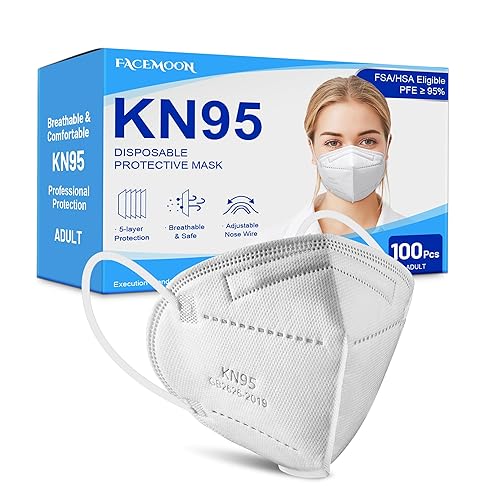 KN95 - Cubrebocas desechables para adultos, paquete de 100 mascarillas KN95 ajustables, protección de 5 capas, transpirable, cómodo, respirador,
