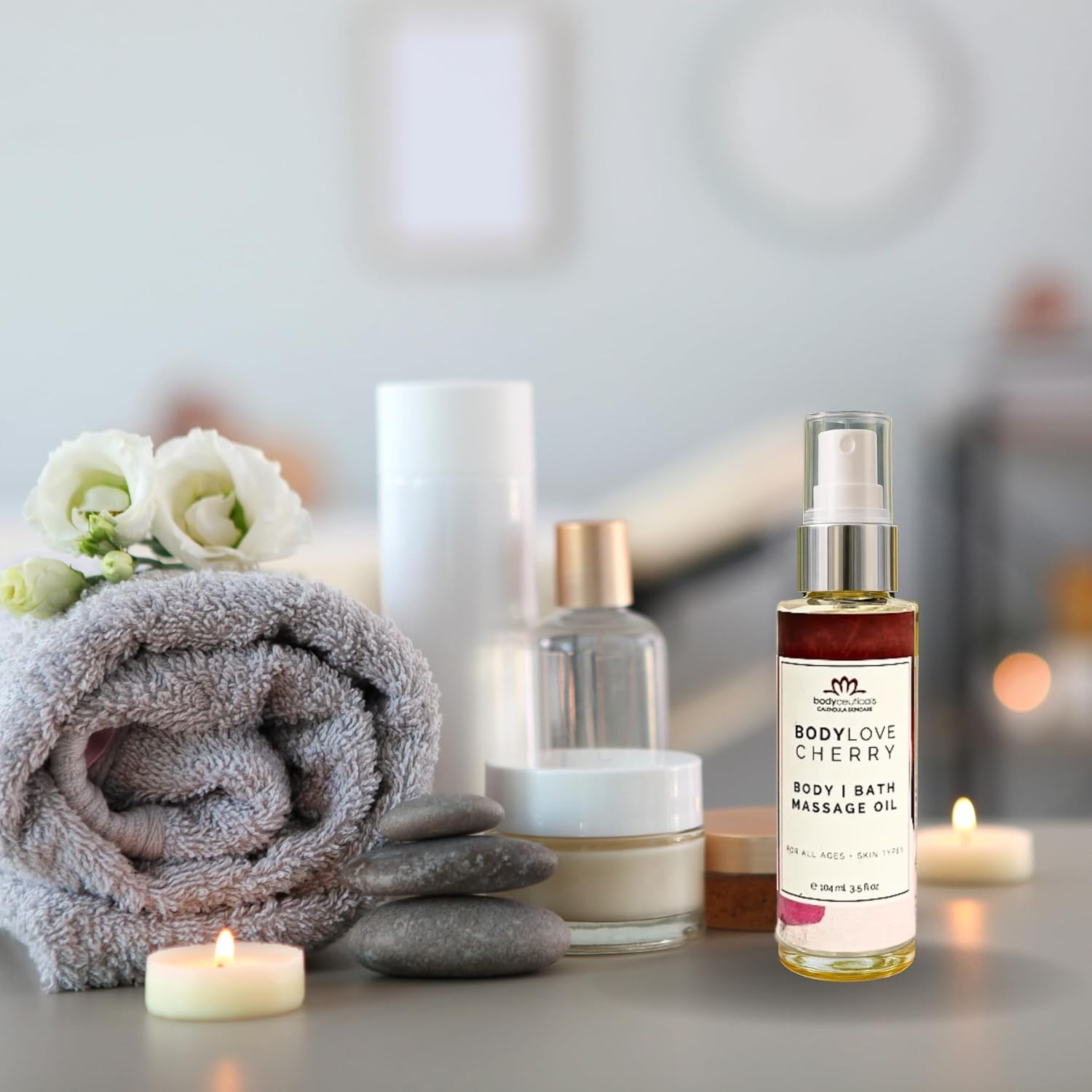 Cherry BodyLove Massage Oil – 100% Food-Grade, Organic Hydrating Body Oil with Calendula – Non-GMO, Vegan, Gentle on Sensitive Skin – 3.5 oz