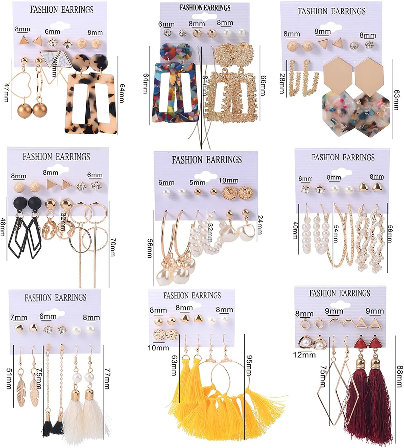 JMScape 53 Pairs Earrings Set for Women, Fashion Acrylic Tassel Gold Hoop Earrings Multipack Statement Pearl Earring Stud Pack, Hypoallergenic Drop Dangle Earrings for Valentine's Day Gift - Image 6