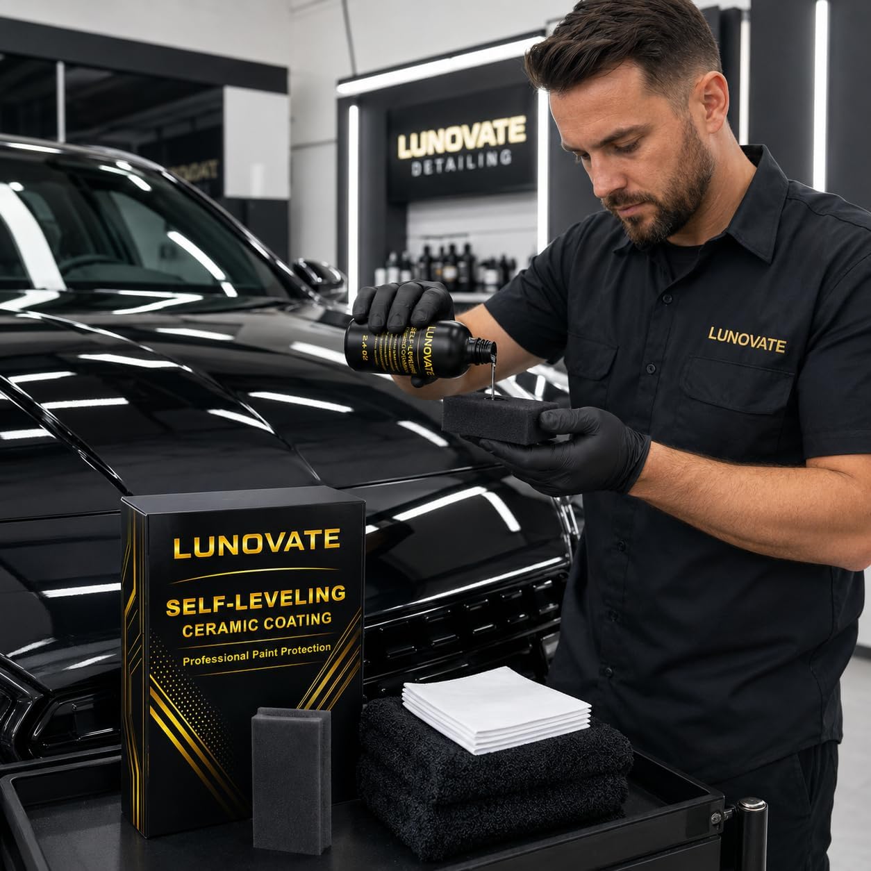 LUNOVATE SmartFlow Matrix™ Self-Leveling Ceramic Coating, 70ml, Professional Nano Ceramic Paint Protection for Cars, Ultra Hydrophobic High Gloss Finish